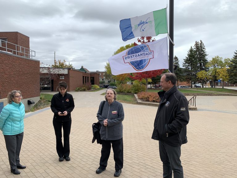 Toastmasters flag flies at North Bay City Hall
